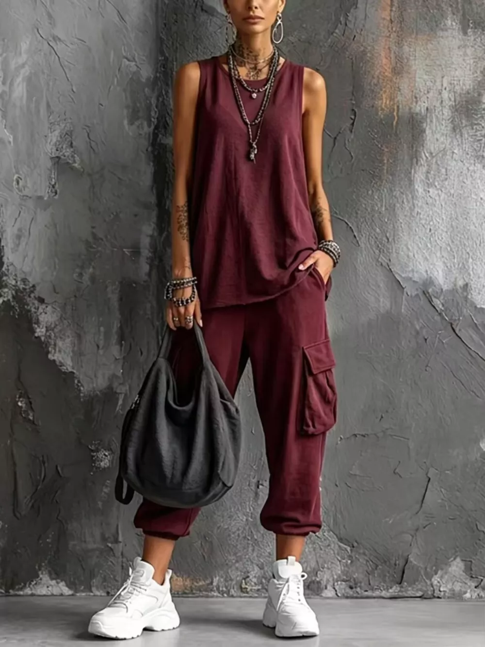 Full Size Casual Tank and Cargo Pants Set Plus Size, image 8
