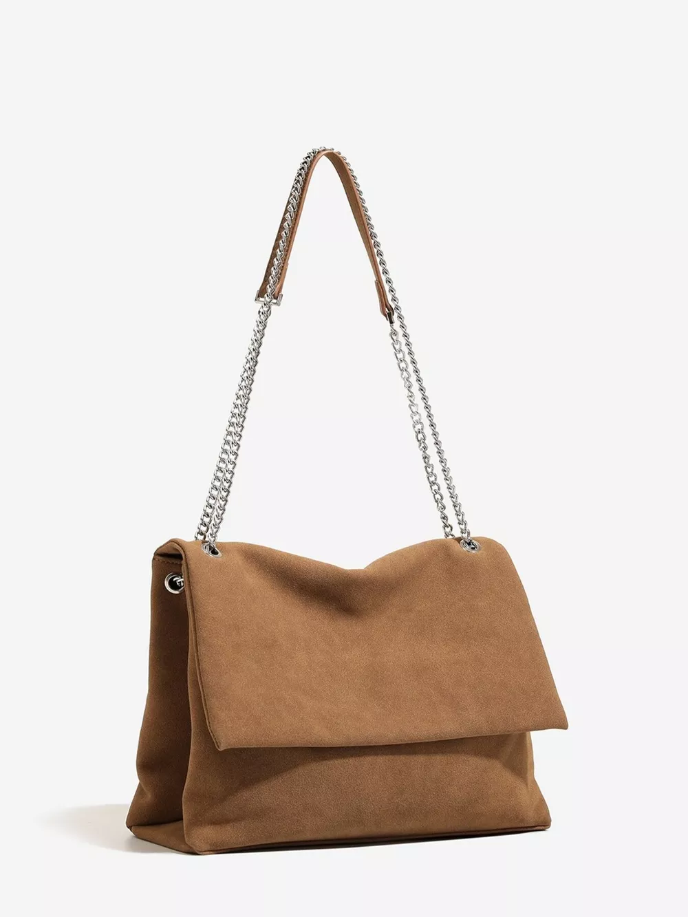 Suede Shoulder Bag with Metallic Chain Strap, image 2