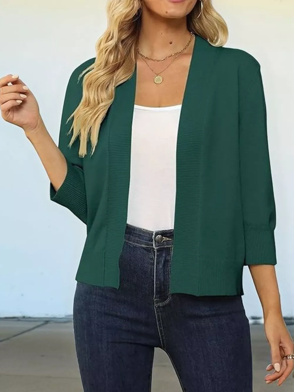 Open Front Ribbed Hem Cardigan