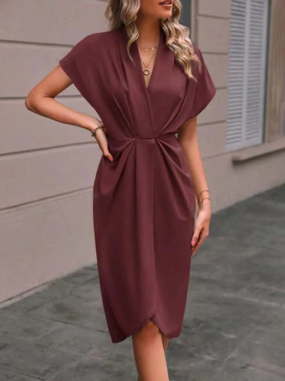 Ruched Surplice Short Sleeve Dress, image 10