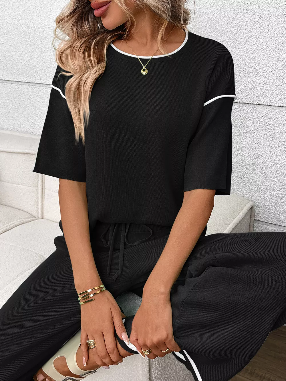 Round Neck Half Sleeve Top and Pants Set, image 8
