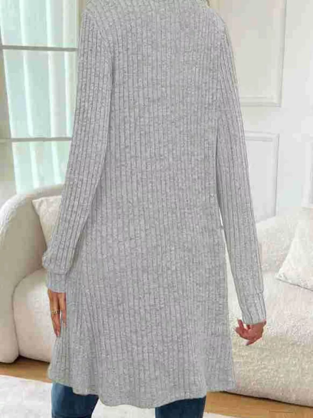 Ribbed Knit Open Front Cardigan, image 12