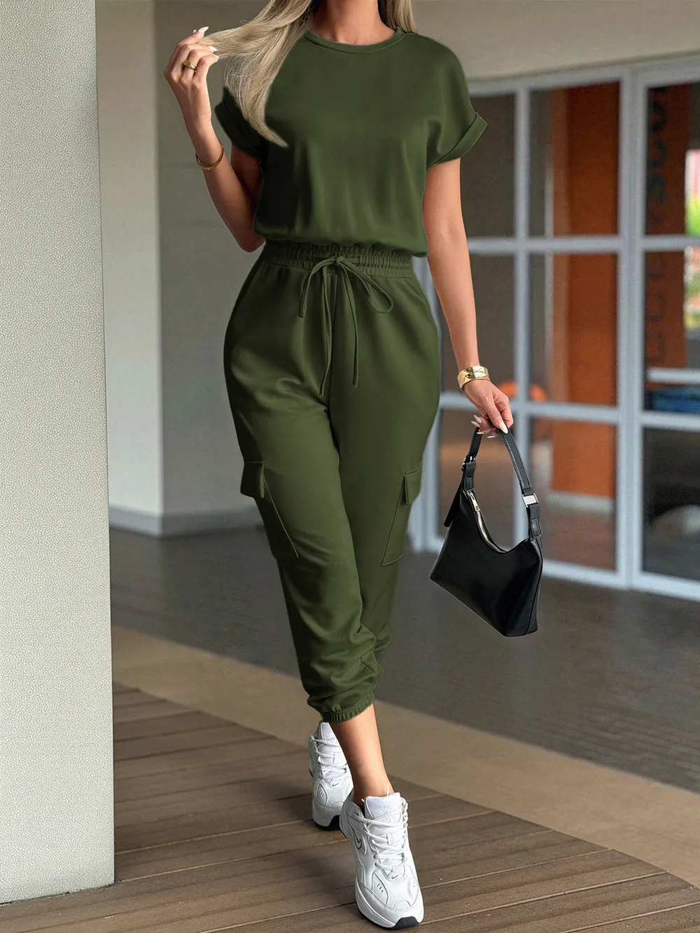 Round Neck Short Sleeve Top and Pants Set, image 10
