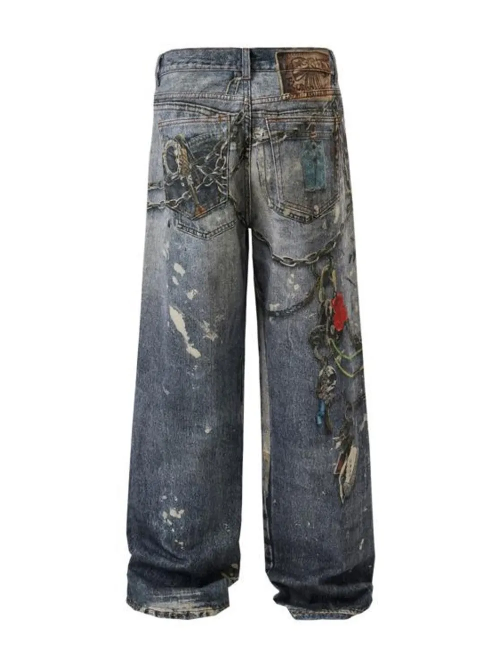 Men's Distressed Printed Wide Leg Jeans, image 2