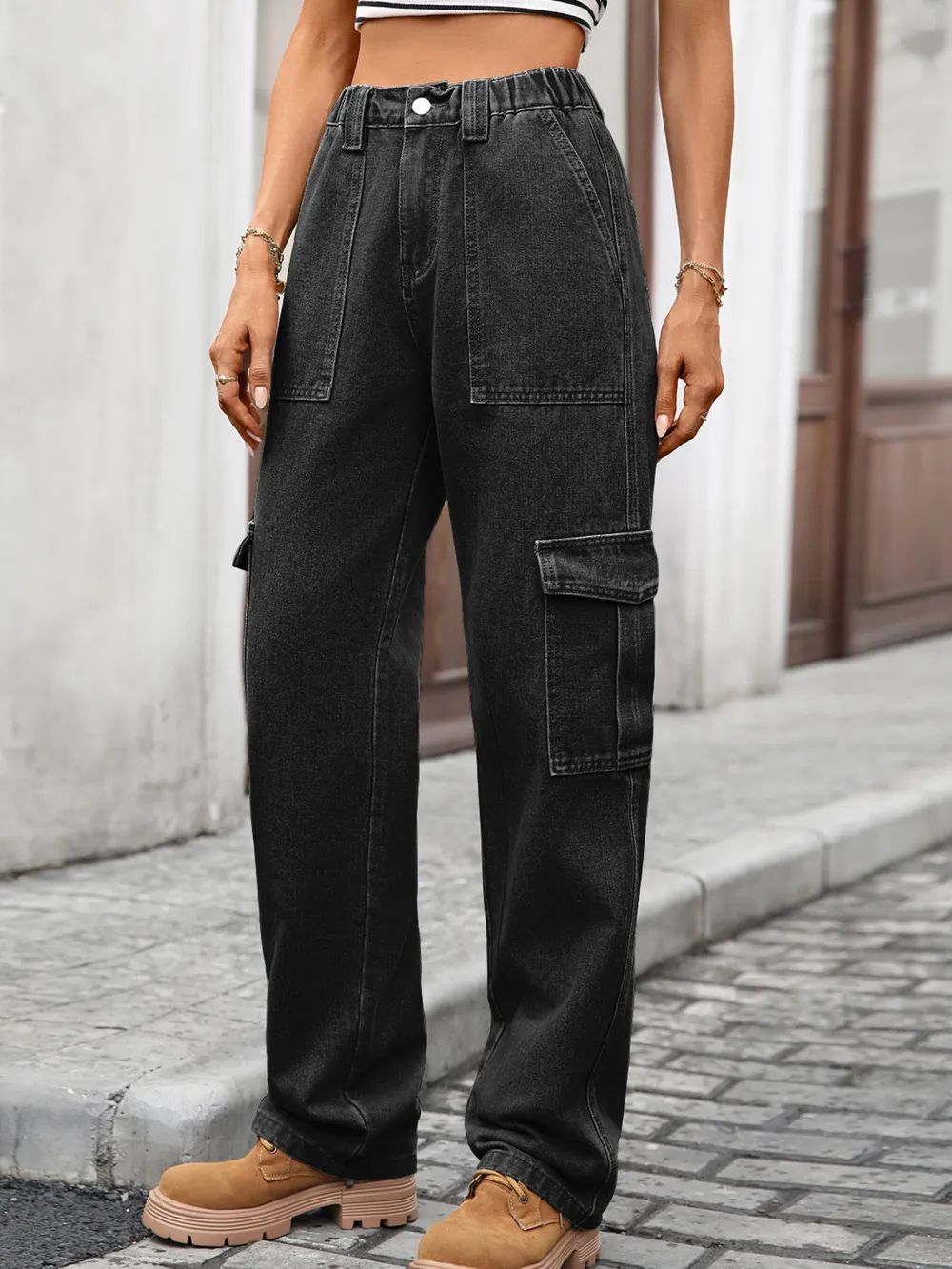 High-Waisted Cargo Jeans, image 12
