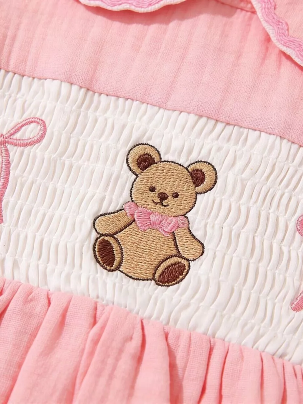 Children's Bear Embroidered Smocked Dress, image 3