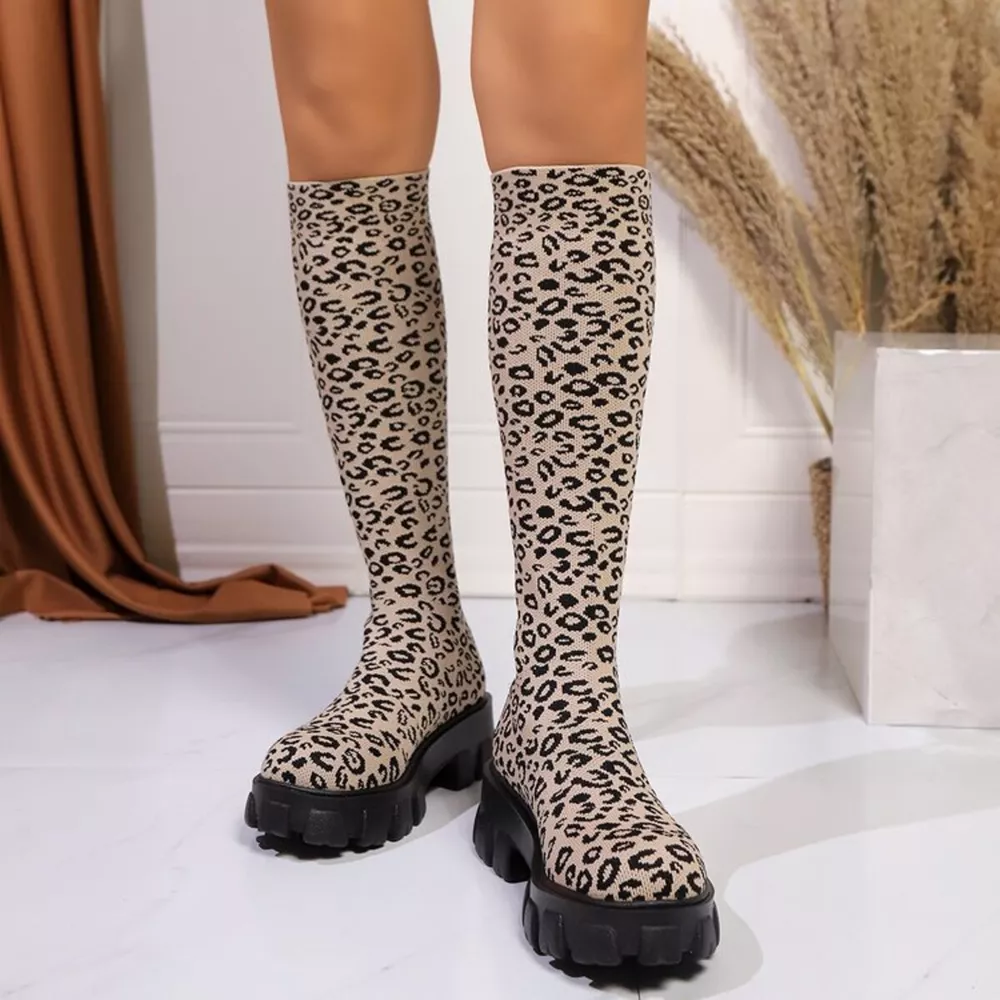Leopard Chunky Platform Knee High Boots, image 8
