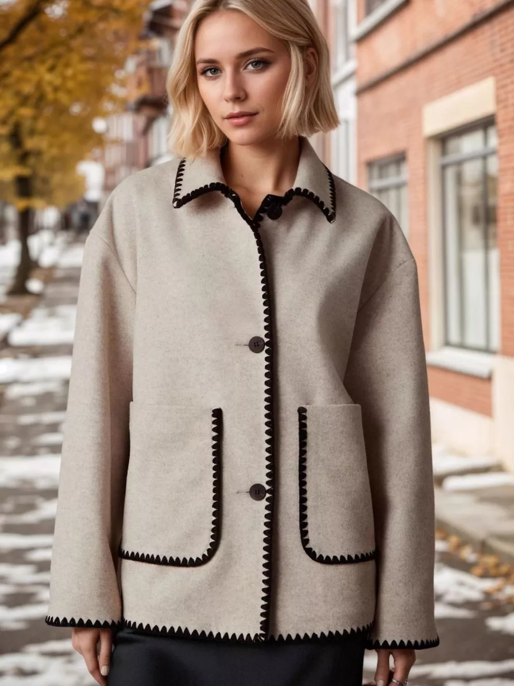 Contrast Trim Drop Shoulder Outerwear, image 2