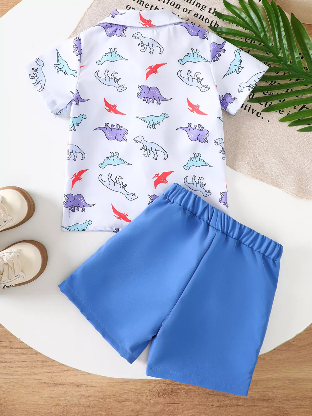 Children's Dinosaur Print Button-Up Shirt & Shorts Set, image 9