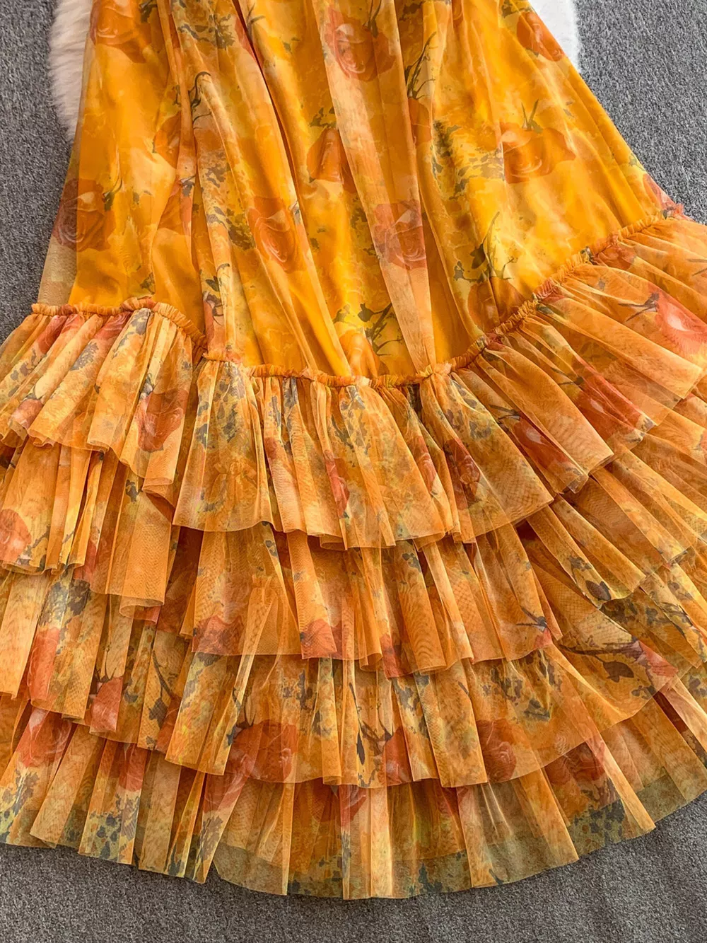 Floral Print Ruffled Layered Mesh Dress, image 9
