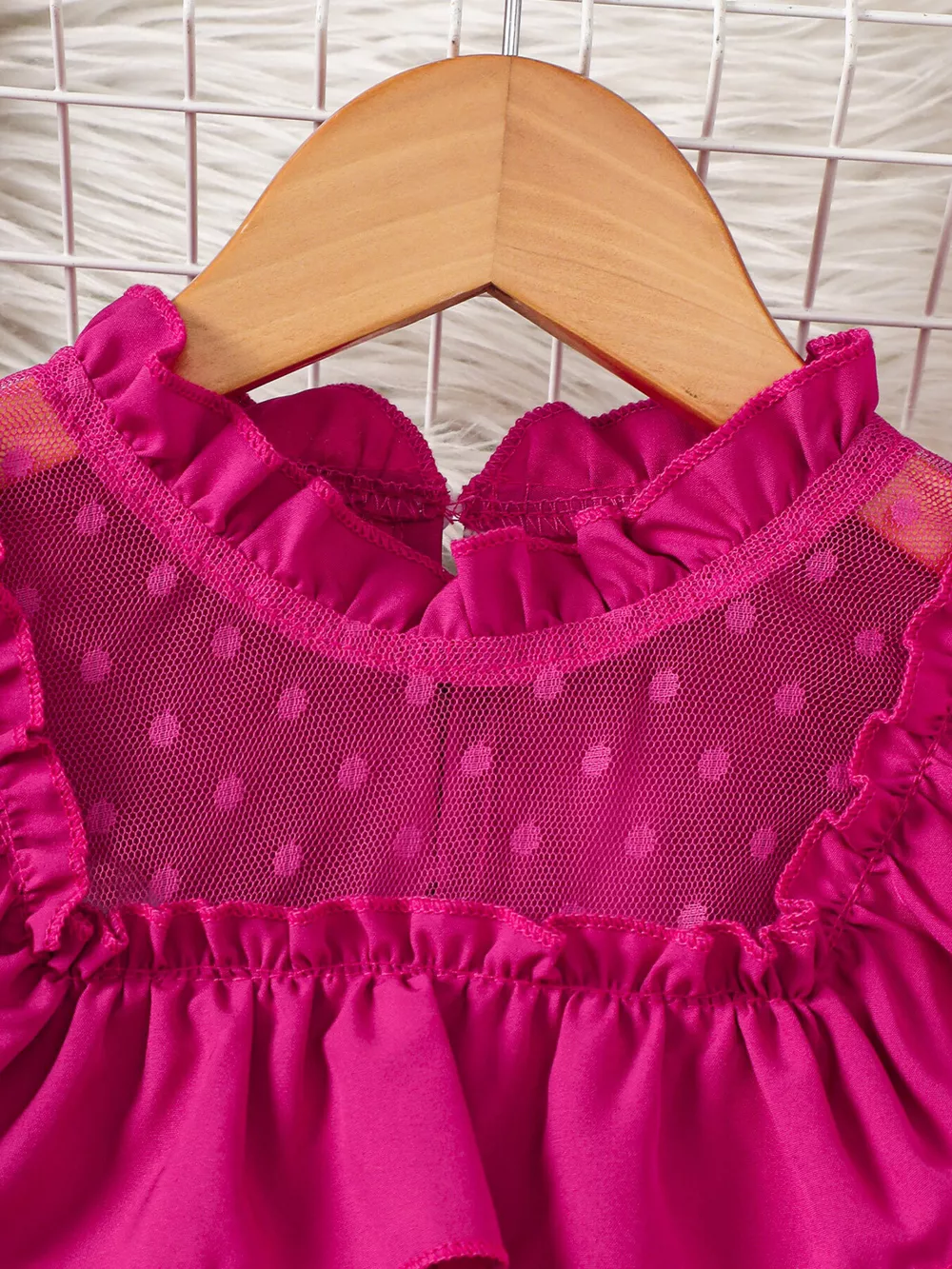 Children's Ruffled Mesh Top and Denim Skirt Set, image 2