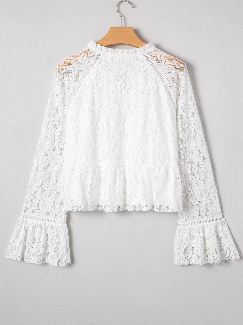 Tie Neck Lace Ruffle Detail Long Sleeve Blouse, image 7