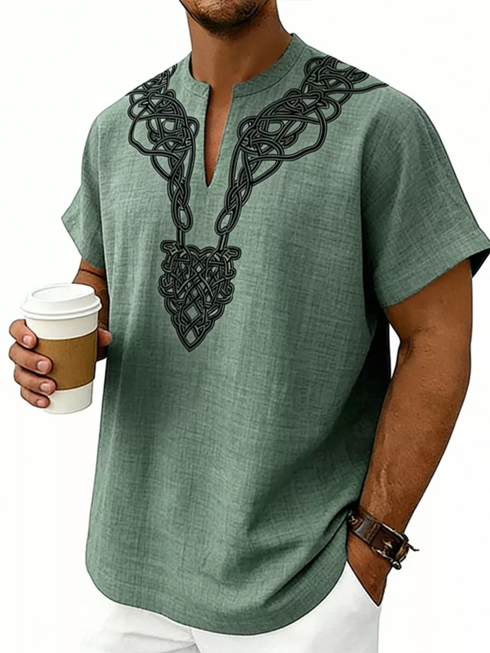 Men's Full Size Notched Printed Short Sleeve Blouse Plus Size, image 7