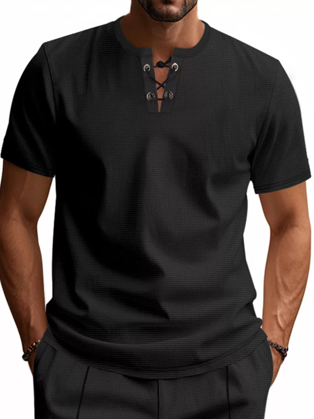Men's Full Size Lace-Up Neck T-Shirt Plus Size, image 13