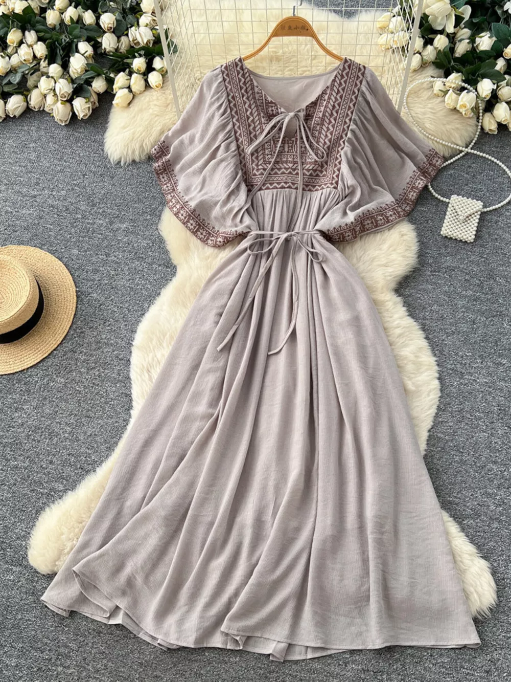 Tie Neck Short Sleeve Dress, image 24