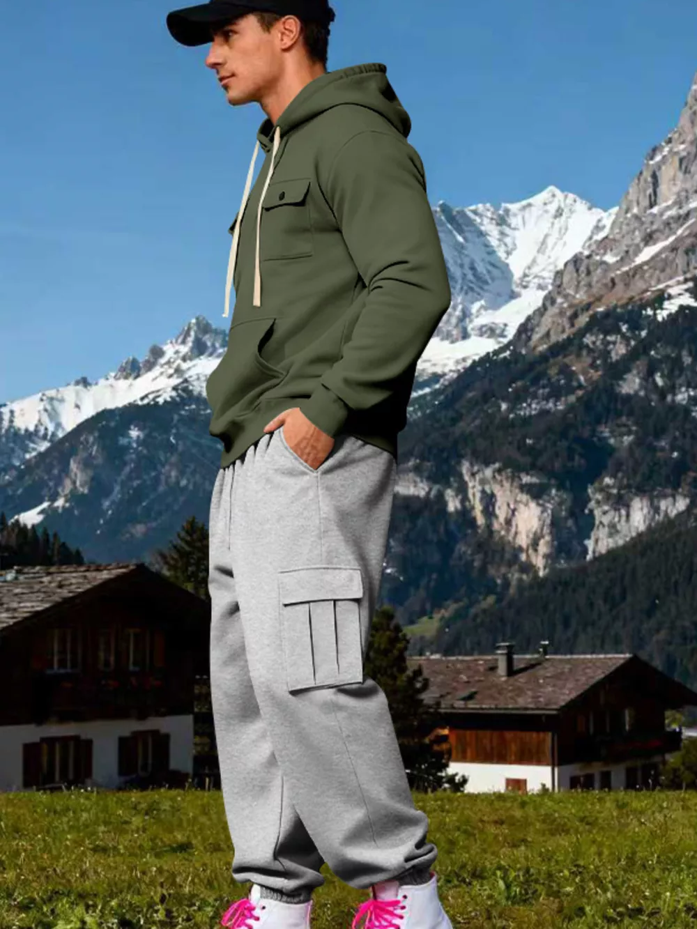 Men's Full Size Kangaroo Pocket Hoodie and Sweatpants Two-Piece Set Plus Size, image 3
