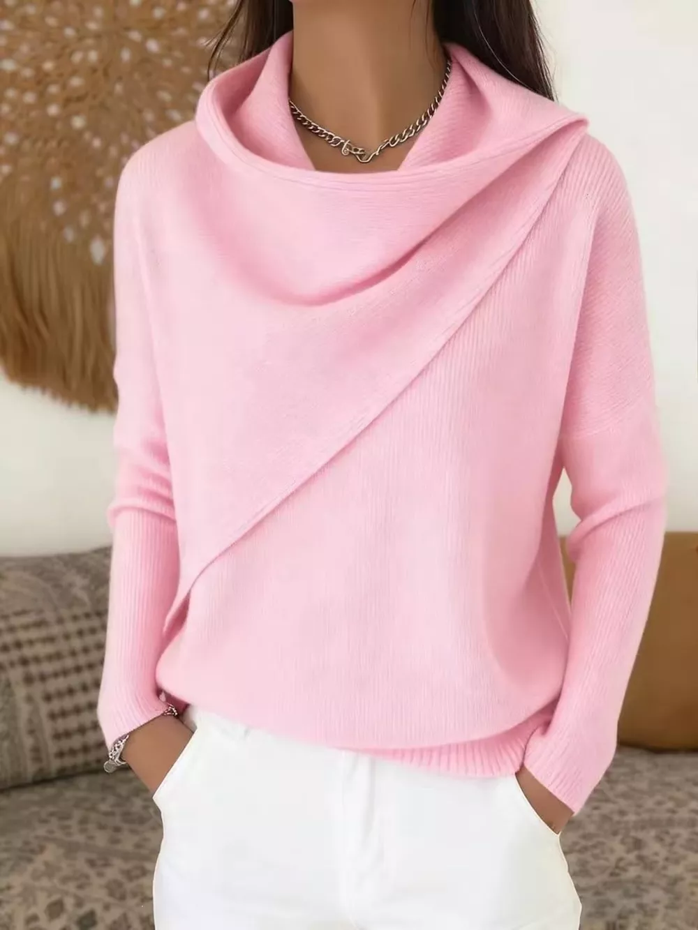 Full Size Solid Color Cowl Neck Sweater Plus Size, image 16