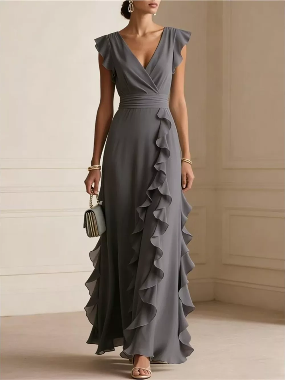 Ruffled Surplice Maxi Dress, image 5