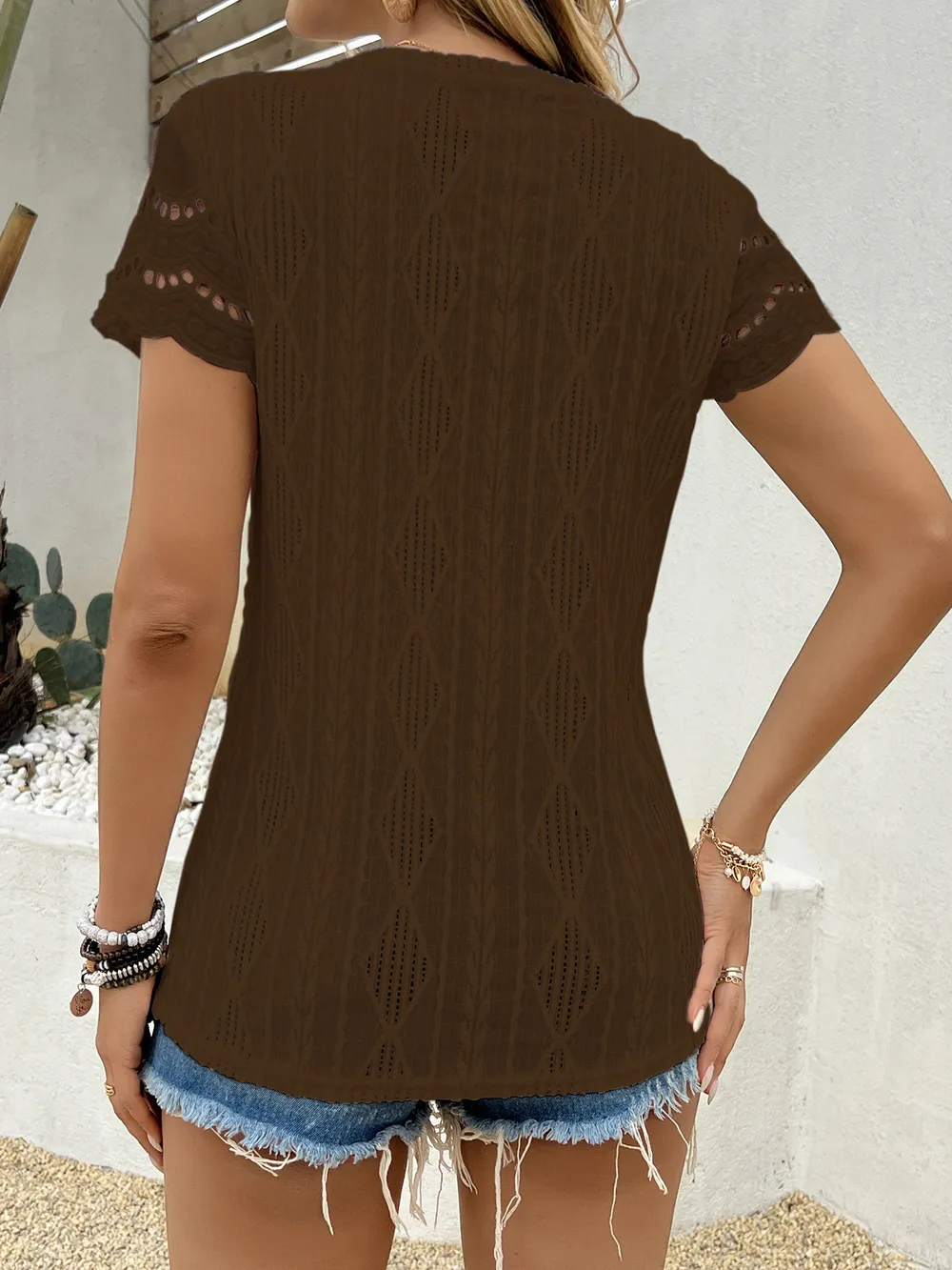Crochet Lace Short Sleeve T-Shirt, image 16
