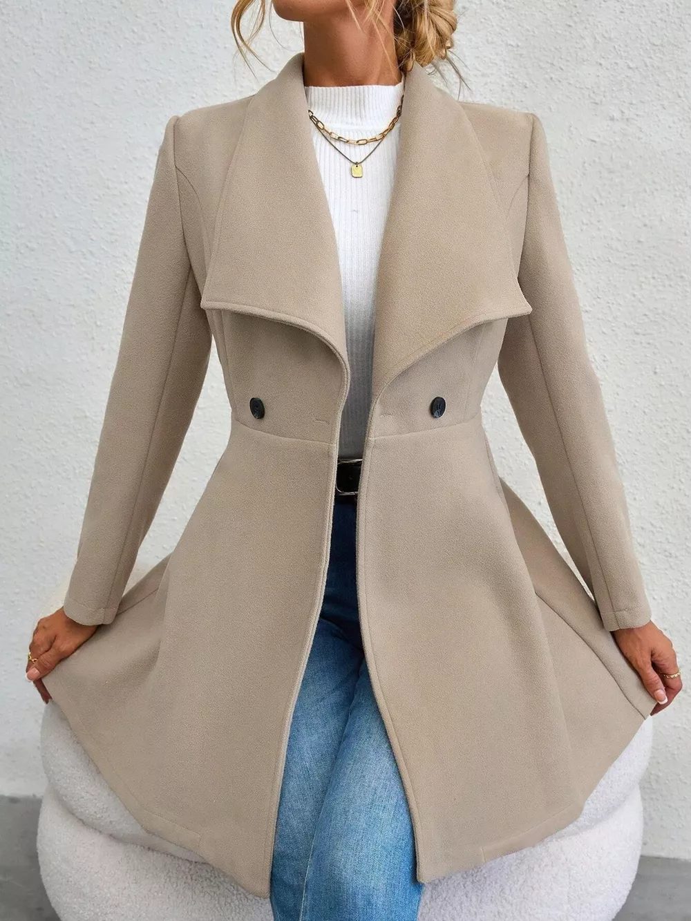 Collared Neck Double Breasted Coat, image 7