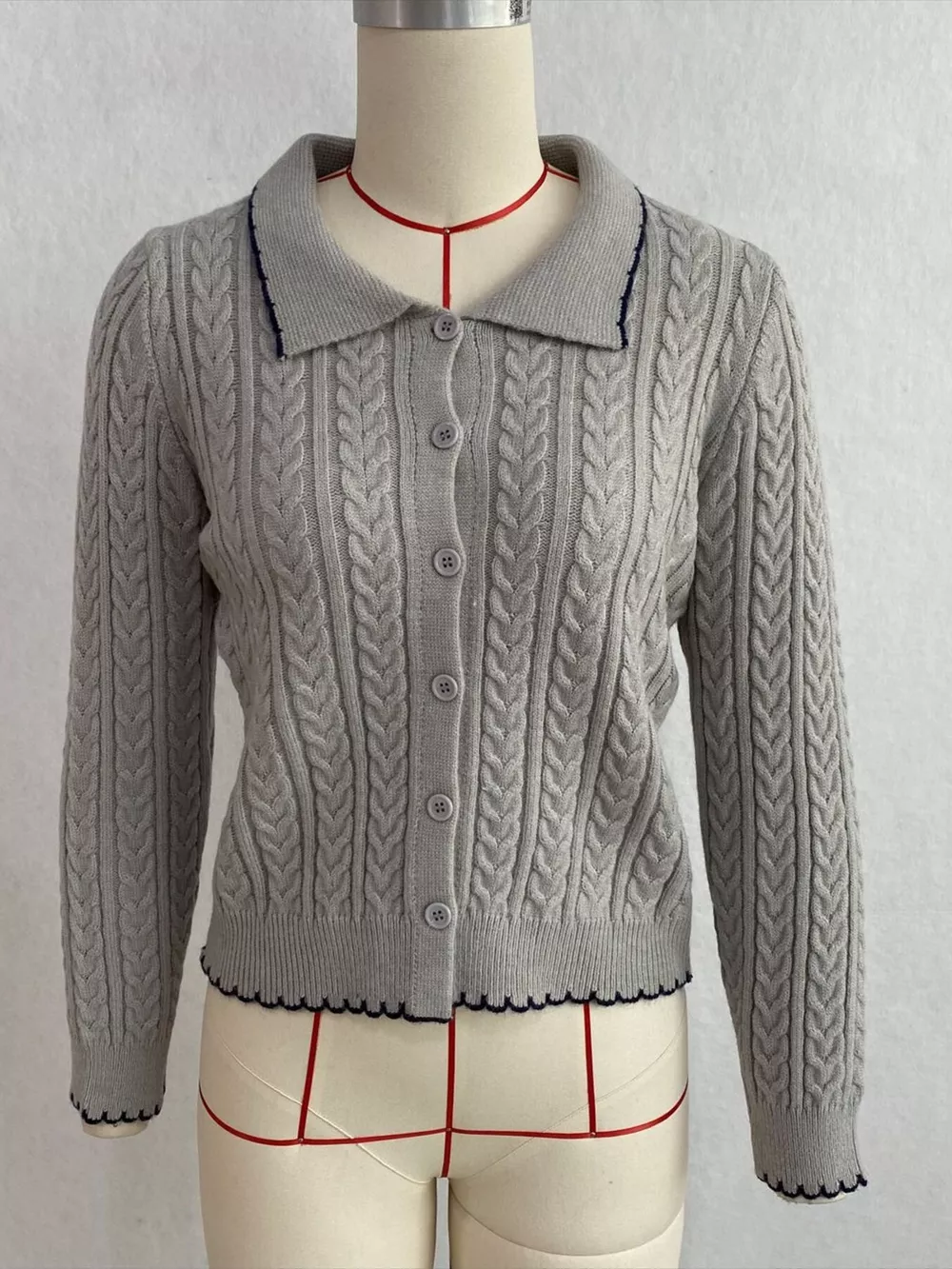 Cable Knit Polo Collar Button-Up Cardigan, image 5