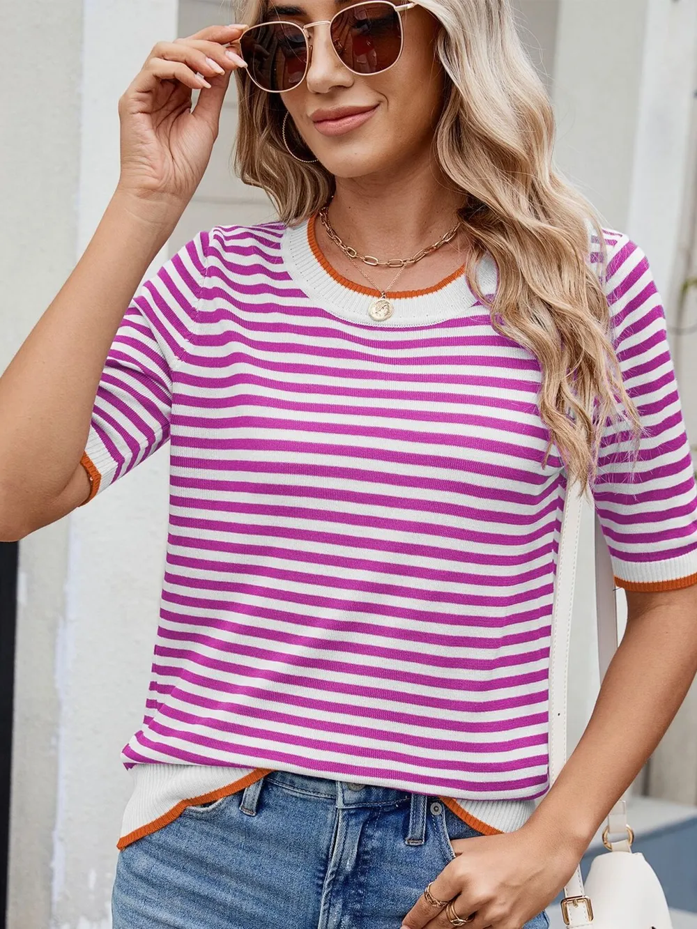 Striped Casual T-Shirt with Contrast Trim, image 21