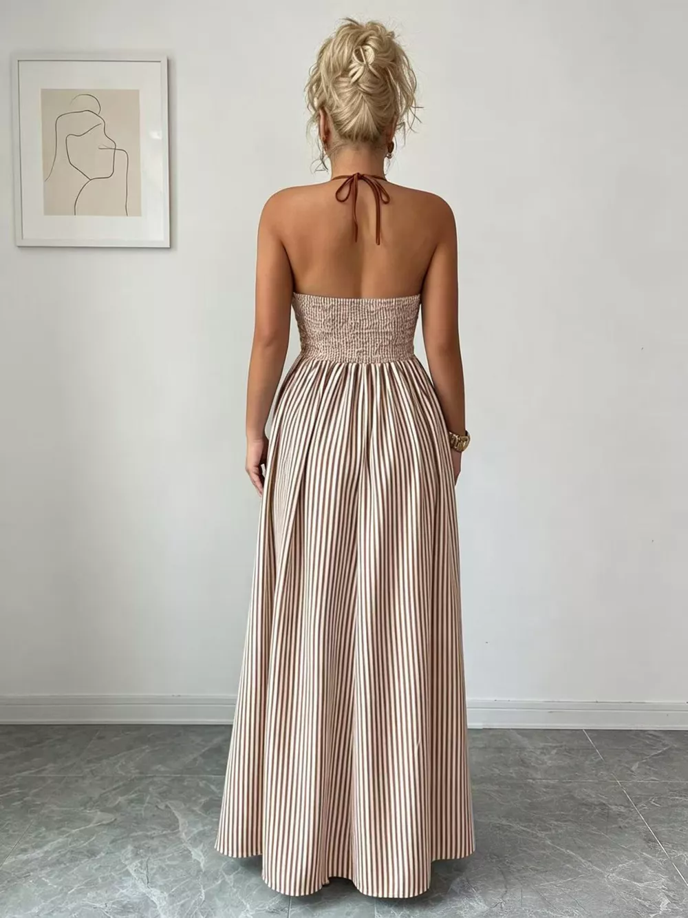 Striped Halter Neck Maxi Dress, image 8