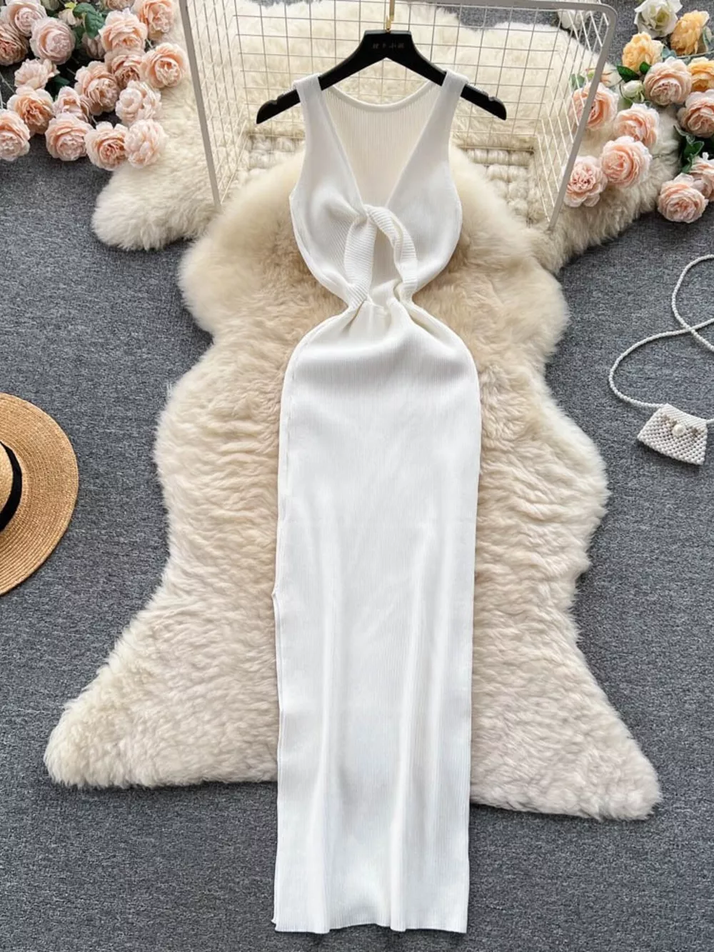 Knot Back Sleeveless Knit Bodycon Midi Dres, image 28