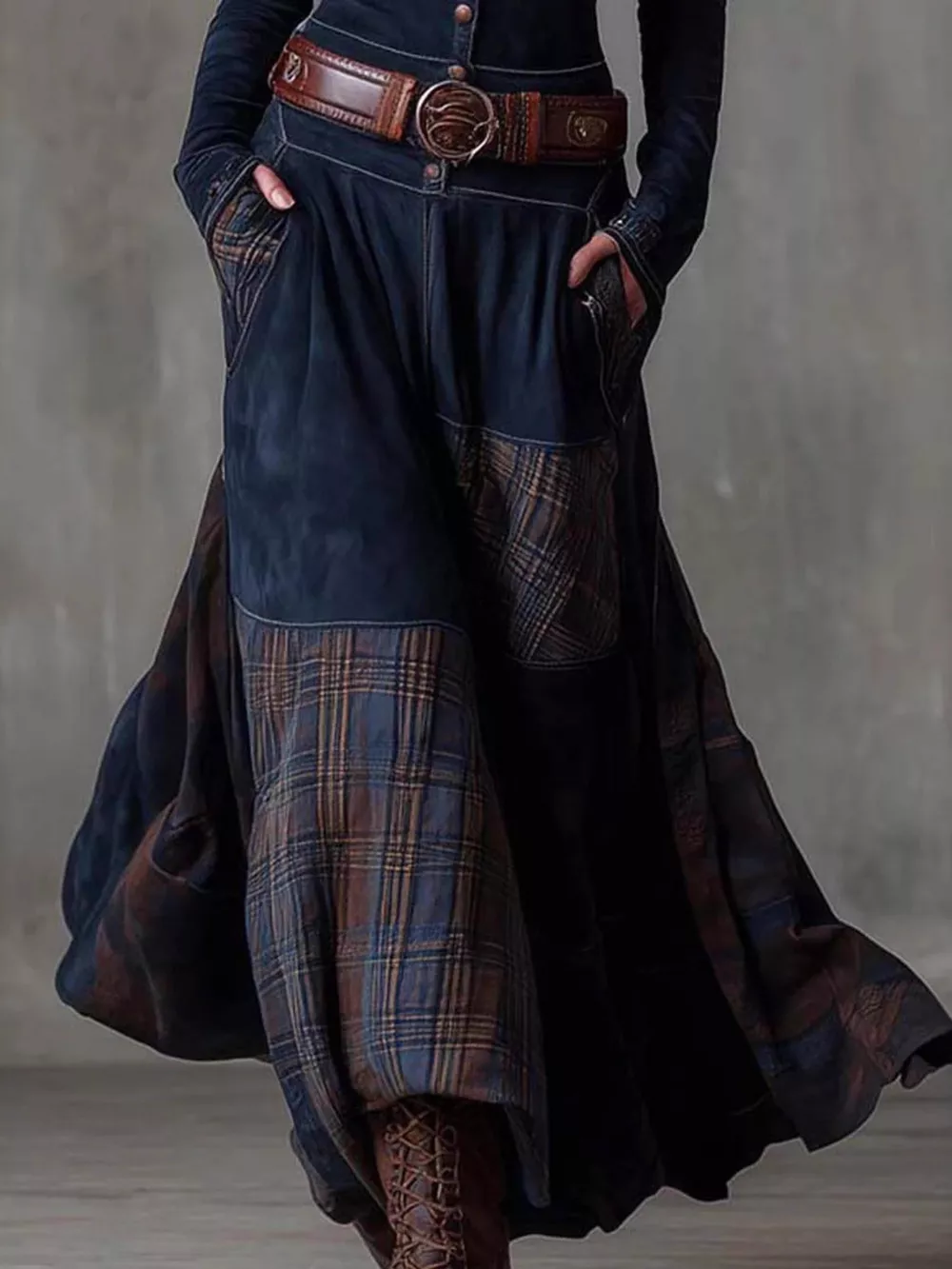 Full Size Plaid Button Front Long Sleeve Dress Plus Size, image 5