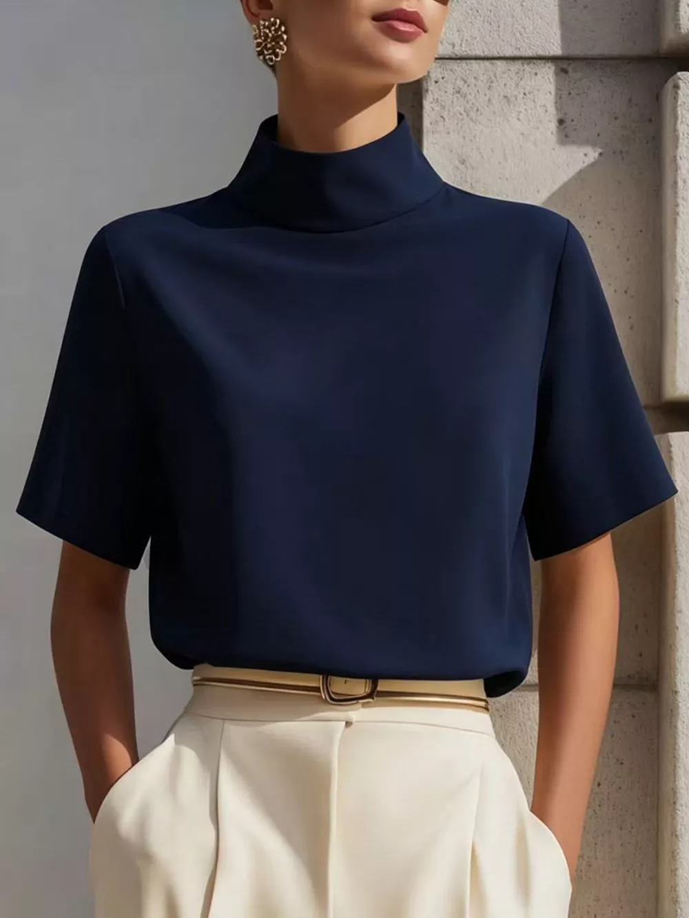 Mock Neck Short Sleeve T-Shirt, image 8