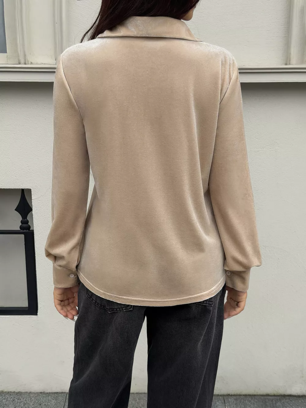 Velvet Button-Down Shirt with Chest Pocket, image 6