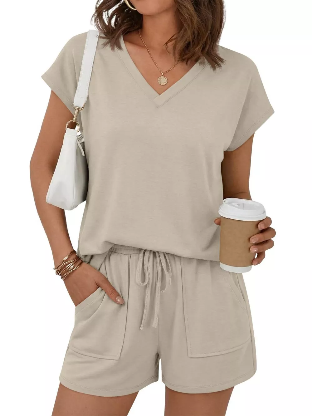 Casual V-Neck T-Shirt and Shorts Set, image 2