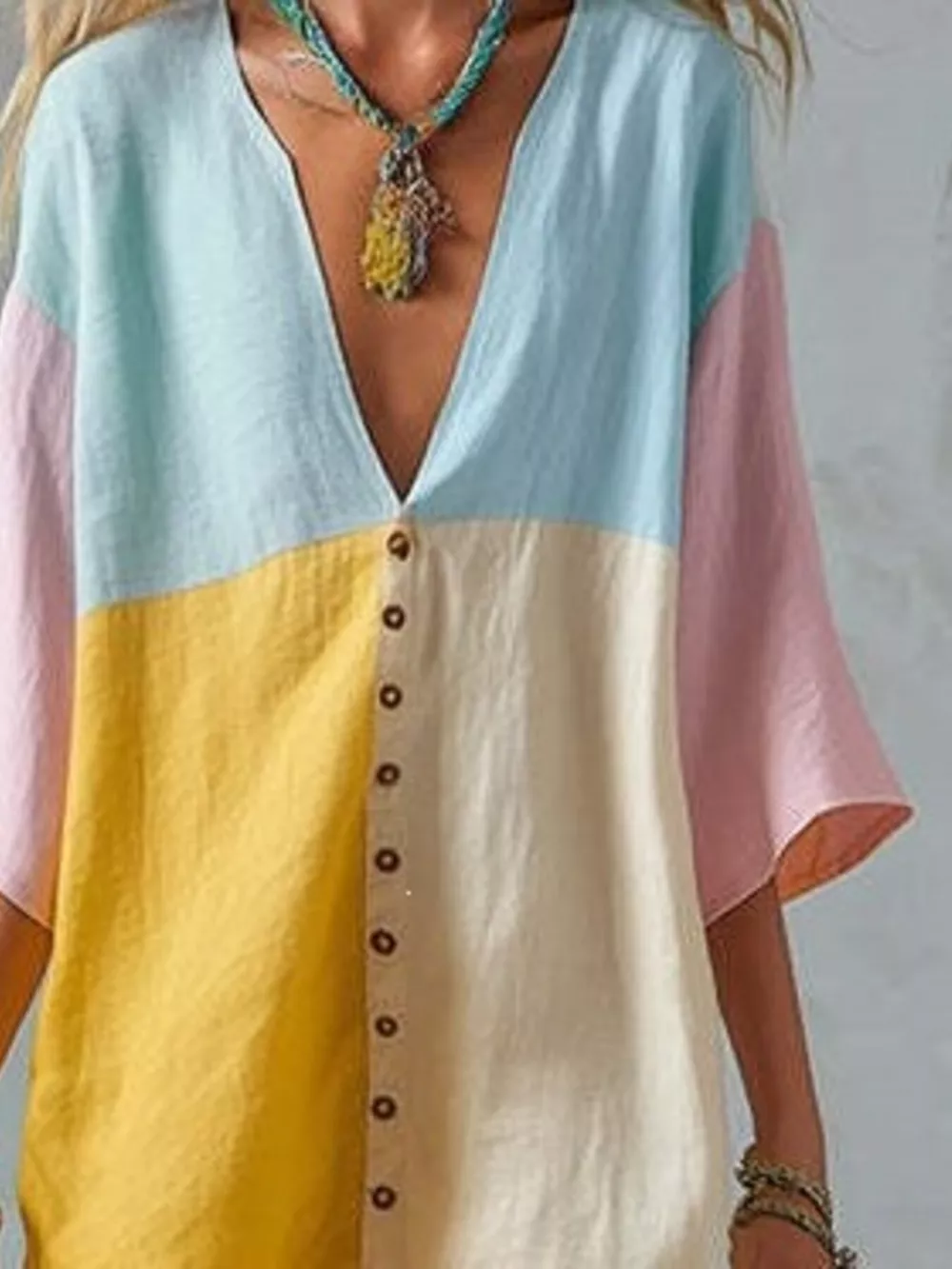 Color Block V-Neck Mini Dress, image 3