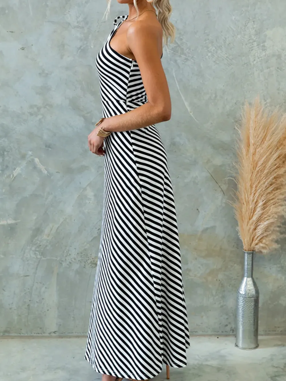 One Shoulder Striped Maxi Dress, image 5