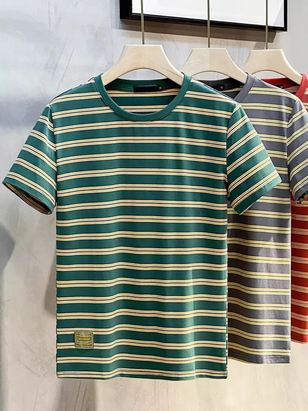 Men's Full Size Stripe Short Sleeve Casual T-Shirt Plus Size, image 2