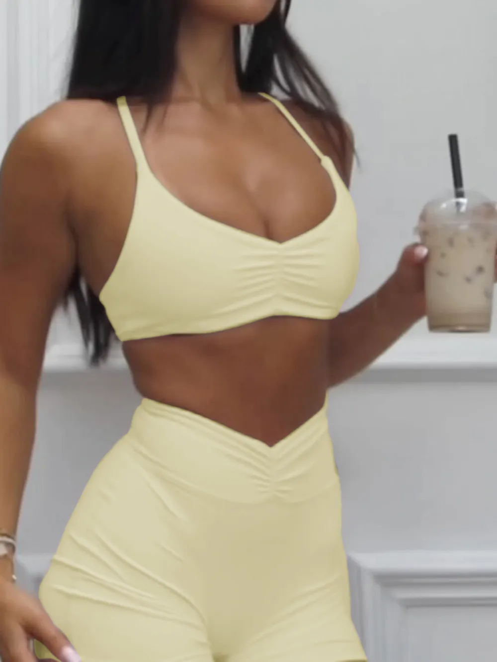 Ruched Sports Bra and High-Waisted Shorts Active Set, image 7
