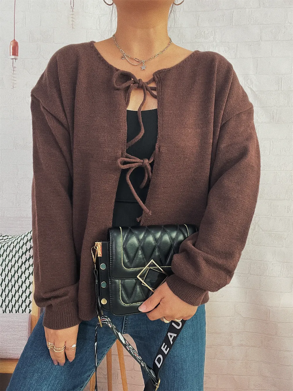 Tie Front Drop Shoulder Cardigan, image 13