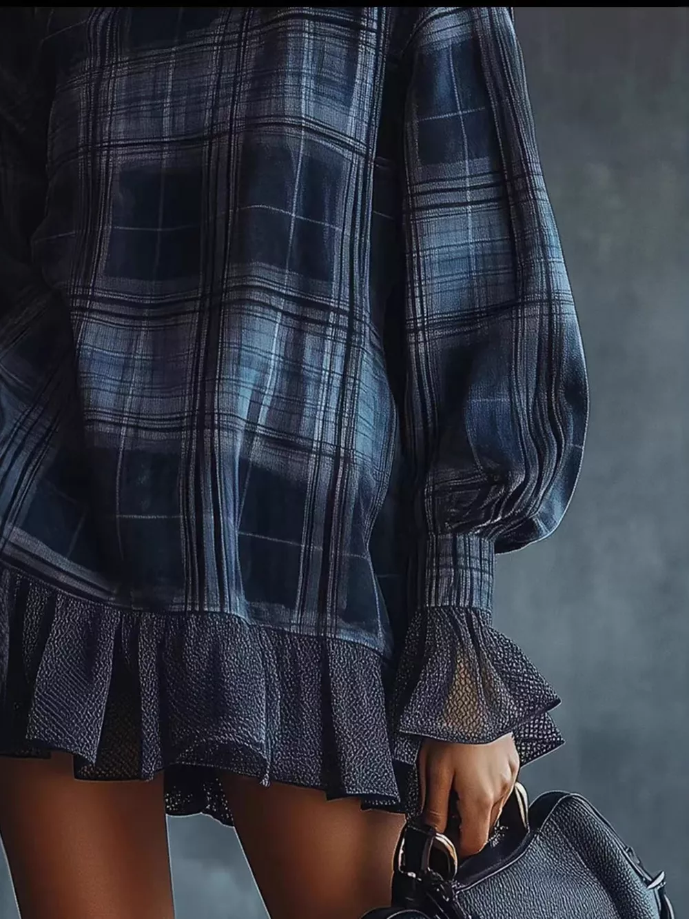 Full Size Plaid High-Neck Ruffled Hem Mini Dress Plus Size, image 2