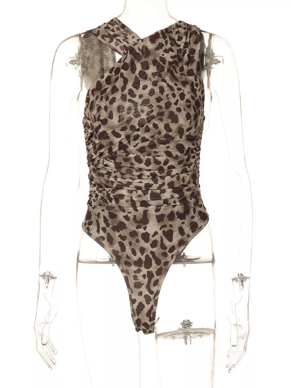 Asymmetrical Neck Leopard Bodysuit, image 7