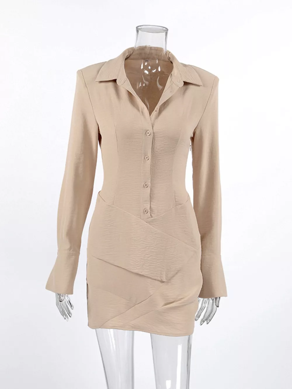 Button Front Long Sleeve Shirt Dress, image 5
