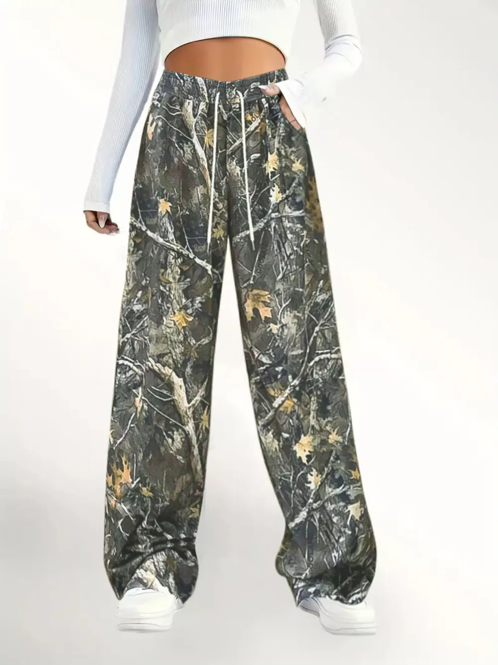 Relaxed Fit Camo Print Drawstring Waist Pants, image 6