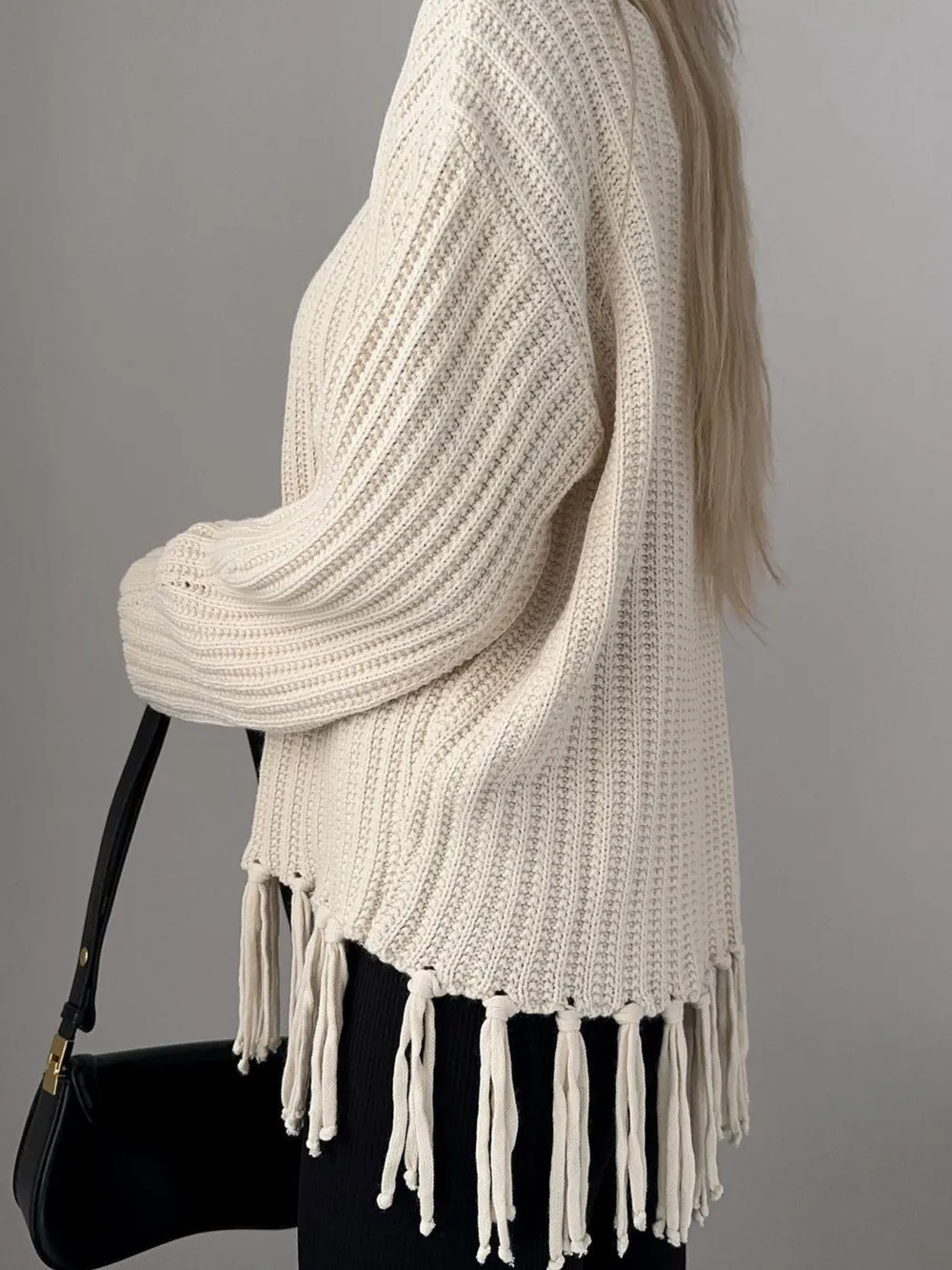 Fringe Round Neck Long Sleeve Sweater, image 11
