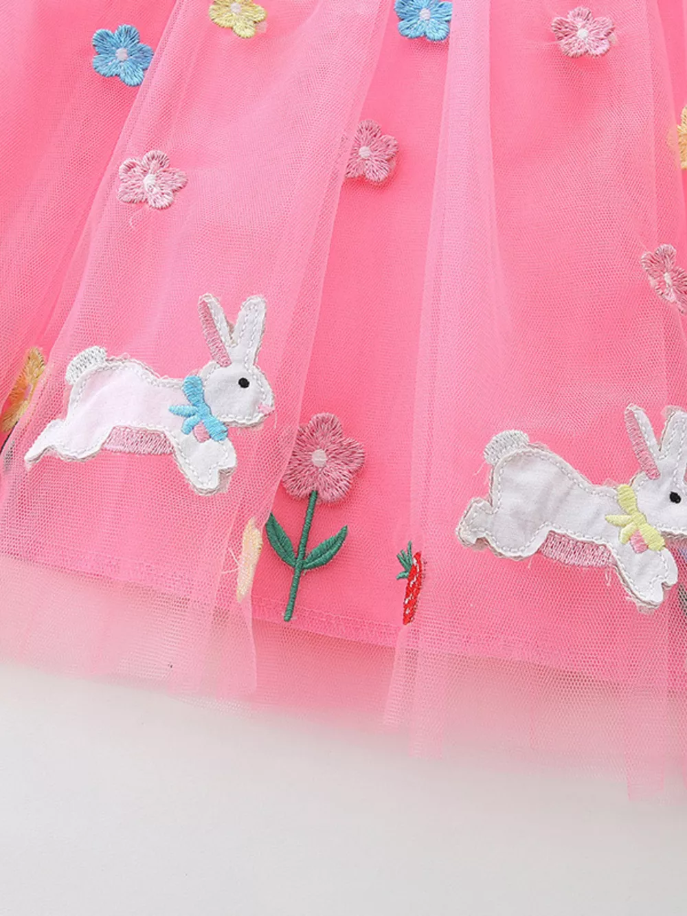 Children's Striped Tulle Dress with Bunny Applique, image 4
