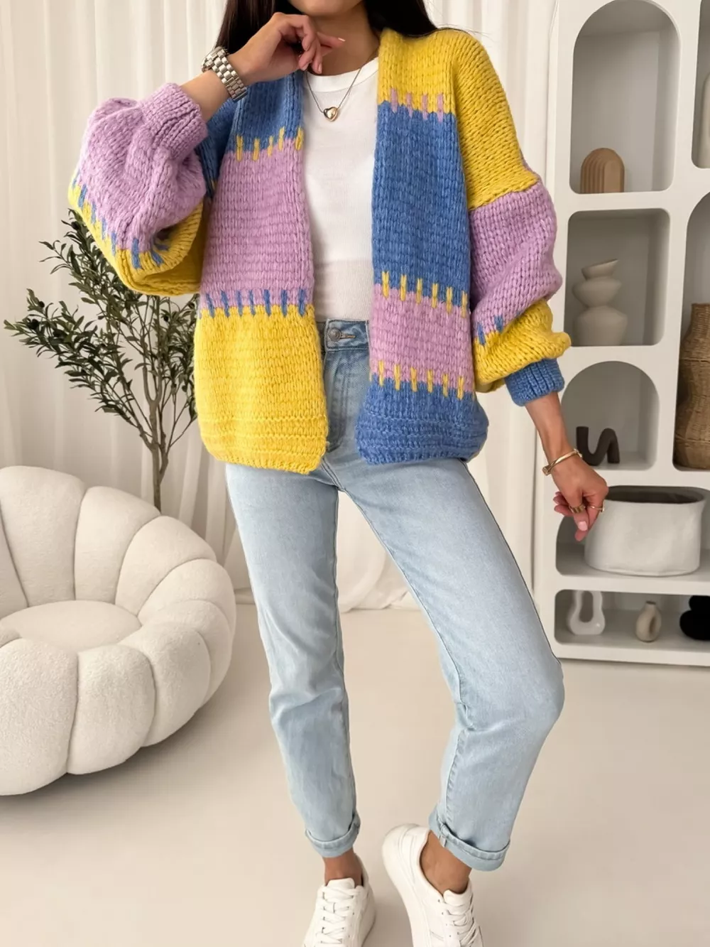 Color Block Open Front Cardigan, image 7