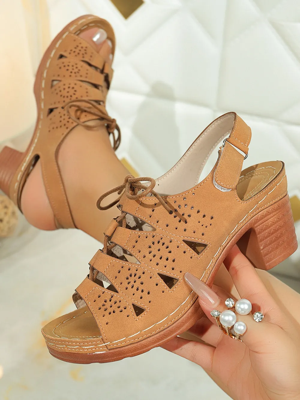 Lace-Up Block Heel Sandals, image 3