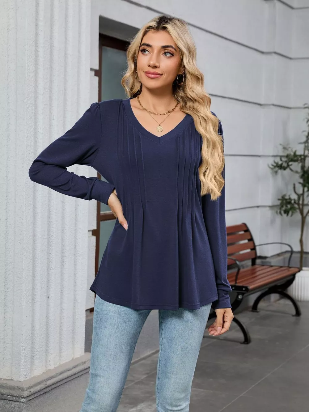 V-Neck Long Sleeve Relaxed Fit T-Shirt, image 31