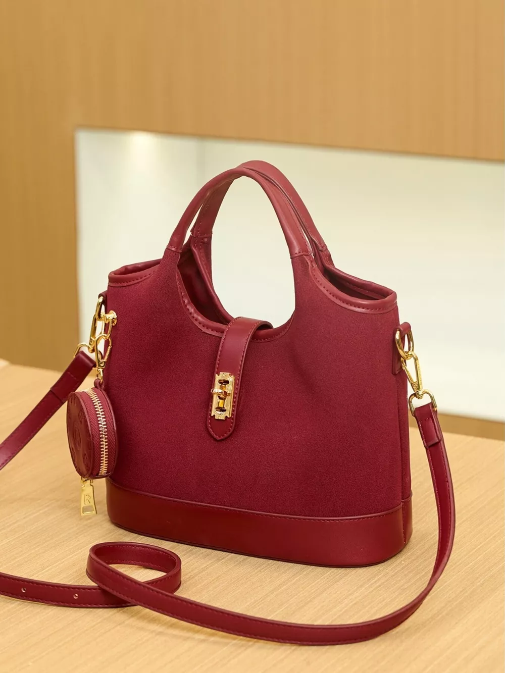 Suede Crossbody Bag with Detachable Coin Pouch, image 9