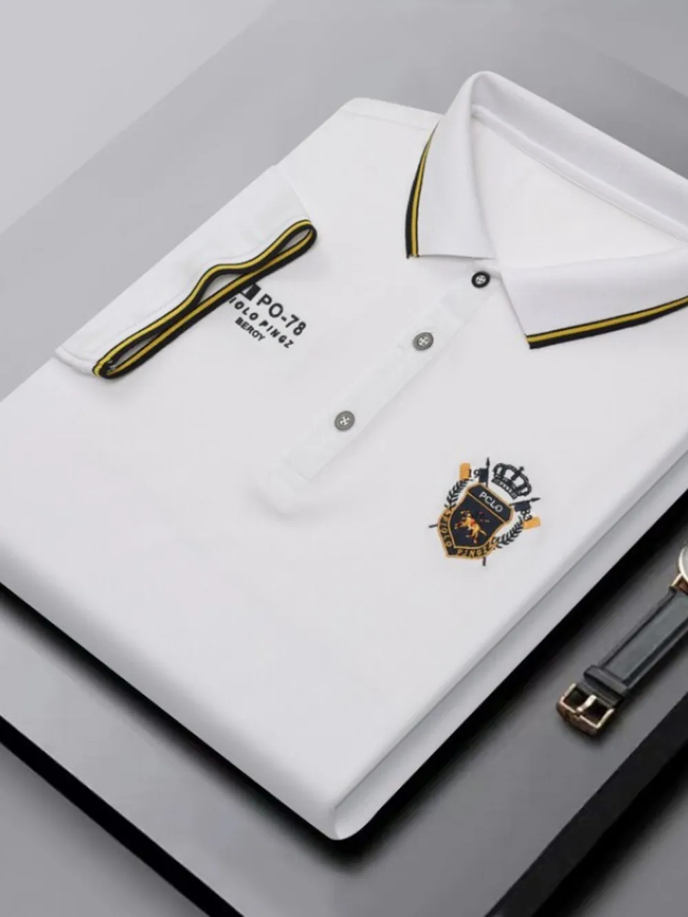 Men's Plus Size Embroidered Detail Short Sleeve Polo, image 7