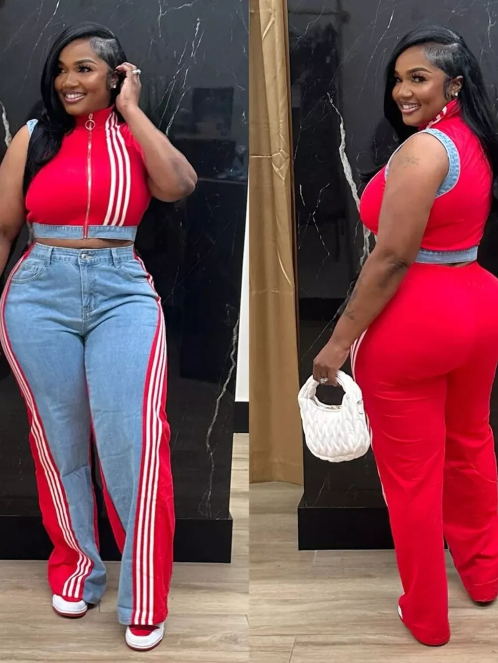 Zip Front Crop Top and Striped Pants Set, image 10
