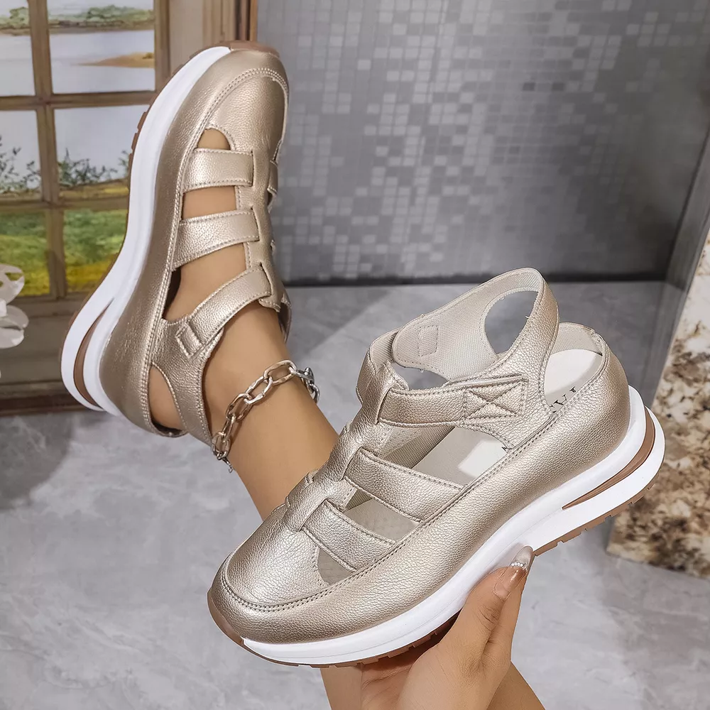 Cutout Wedge Velcro Sandals, image 5